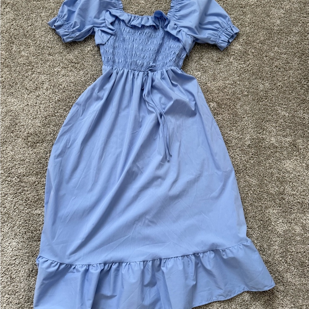 Indigo Blue Ruched Off-the-Shoulder Sundress